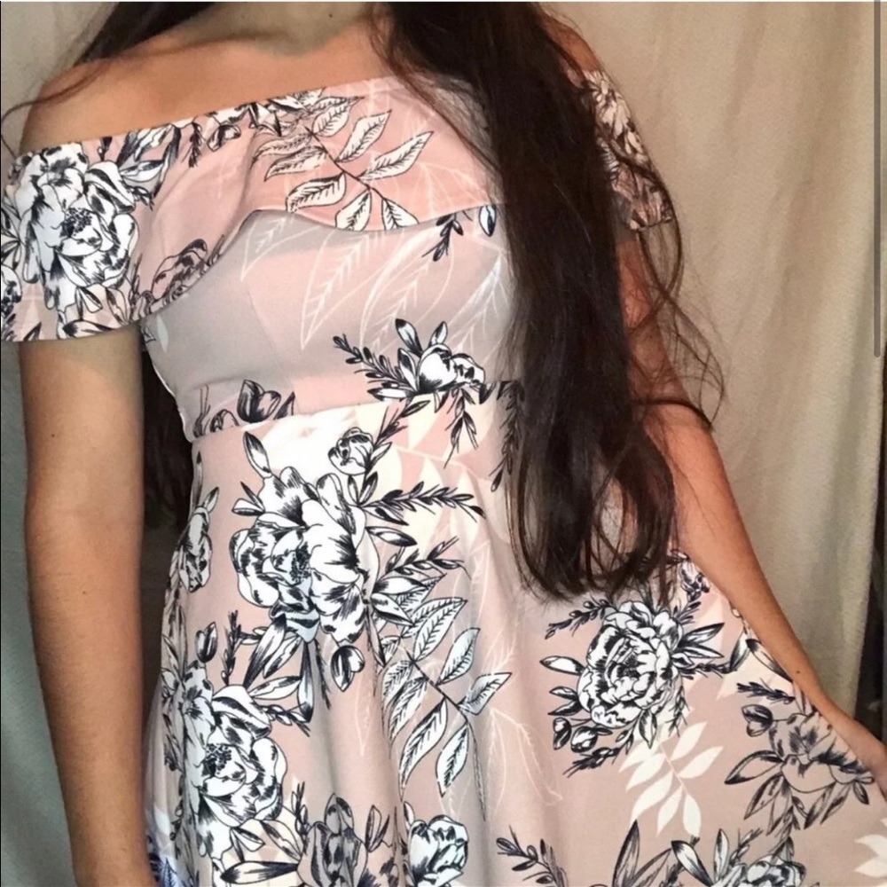 Pink floral off the shoulder dress